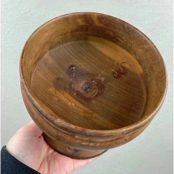VTG Goblet Pedestal Bowl Hand Turned Wood Display Shelf Decor Eclectic Witchy - Picture 9 of 13